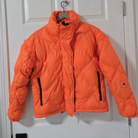 Adidas By Stella McCartney Short Puffer Jacket In Orange Size XS - Picture 4 of 12